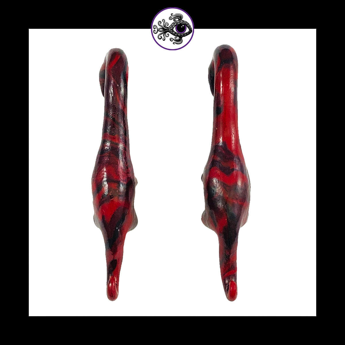 Dinosaurs - 0g 8mm Black & Red - Handmade Clay Gauge Earrings