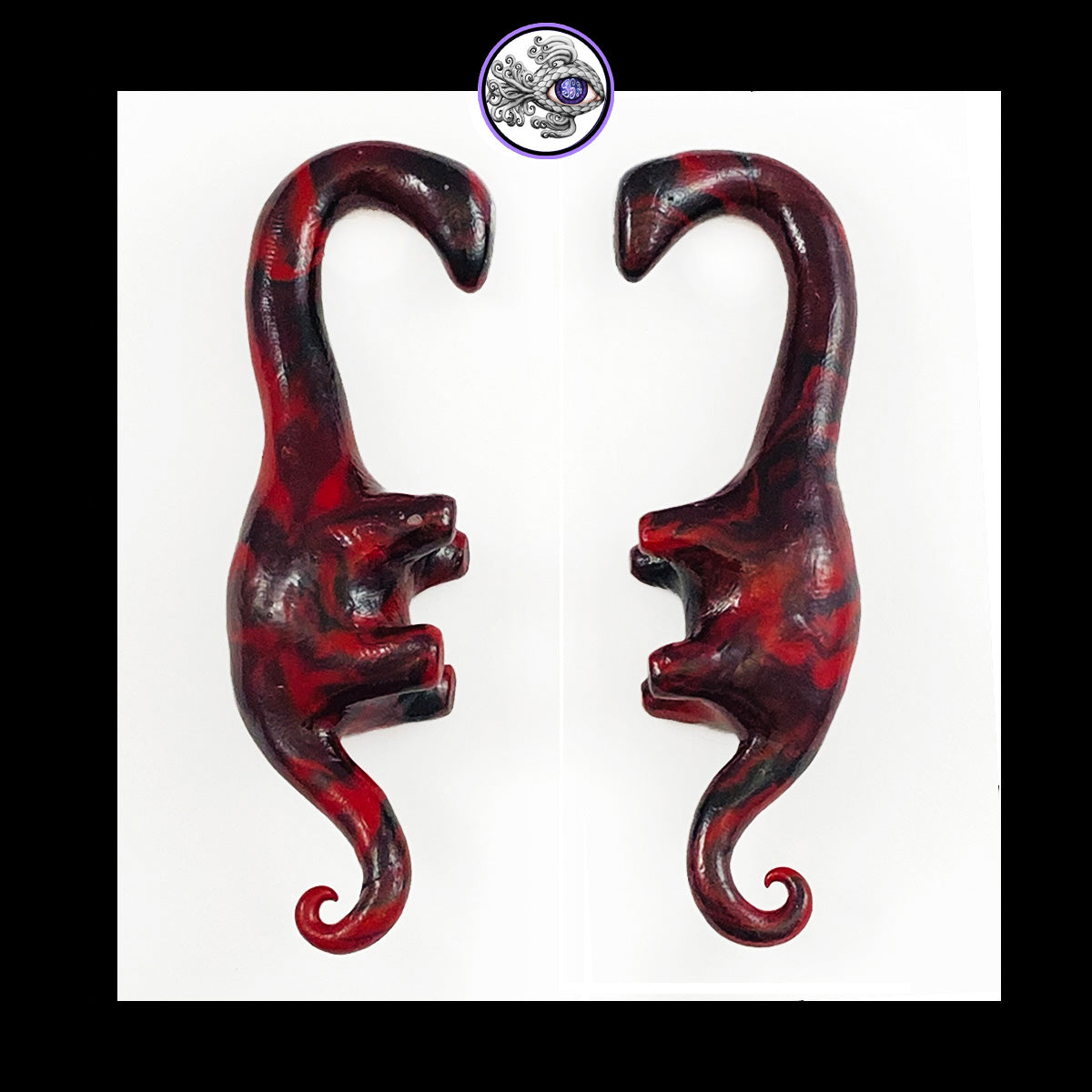 Dinosaurs - 0g 8mm Black & Red - Handmade Clay Gauge Earrings