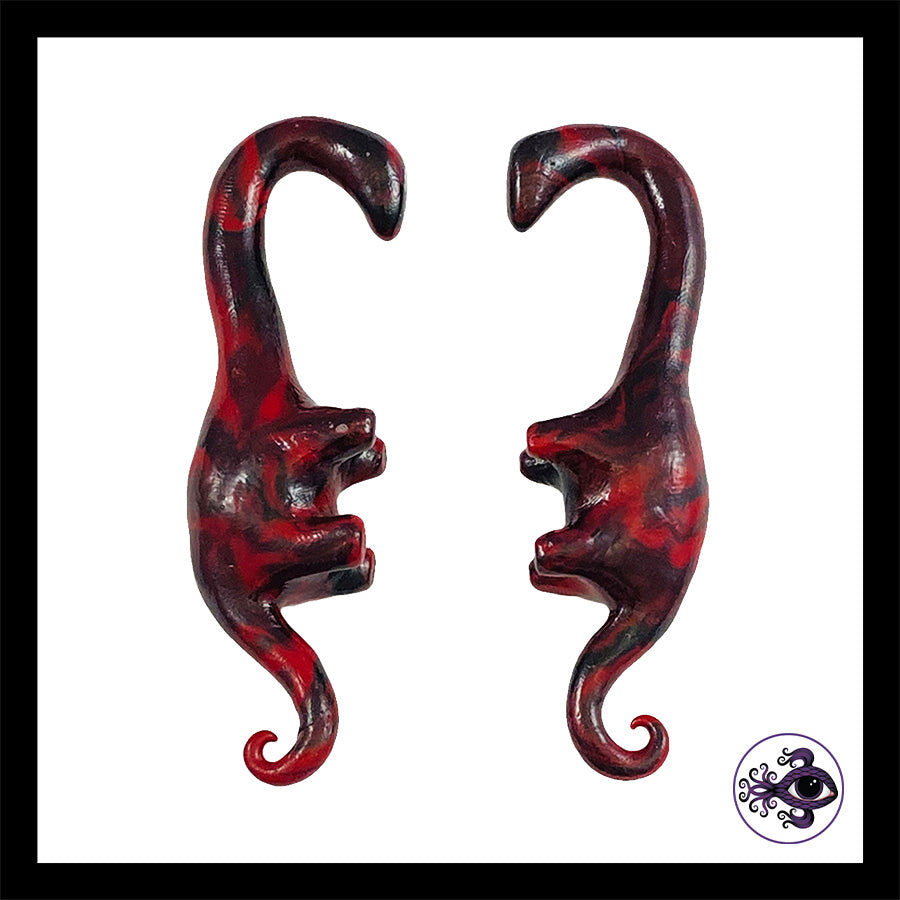Dinosaurs - 0g 8mm Black & Red - Handmade Clay Gauge Earrings