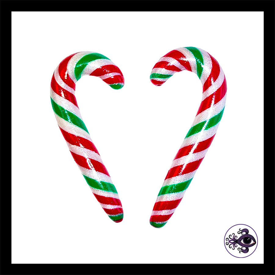 Candy Canes - 1g 7mm - Red & Green - Handmade Clay Gauge Earrings