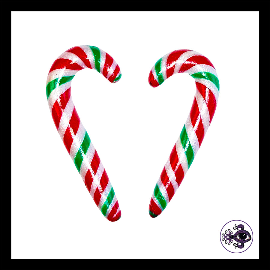 Candy Canes - 1g 7mm - Red & Green - Handmade Clay Gauge Earrings