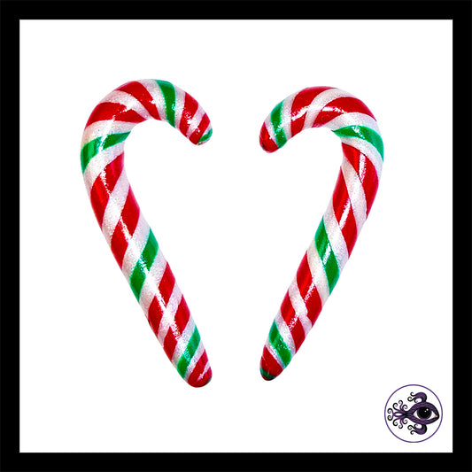 Candy Canes - 1g 7mm - Red & Green - Handmade Clay Gauge Earrings