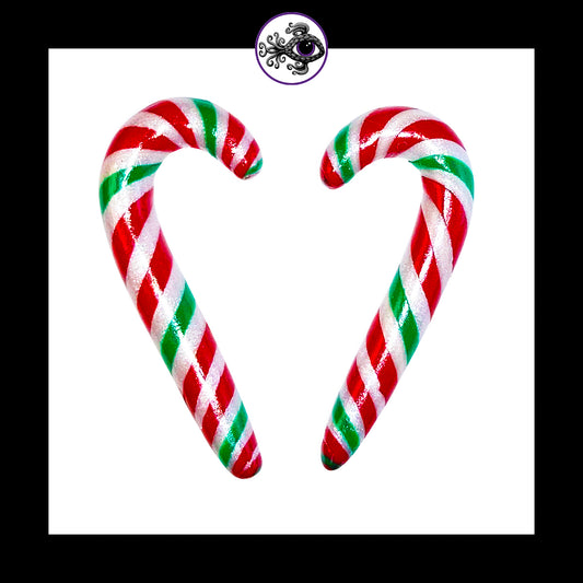 Candy Canes - 1g 7mm - Red & Green - Handmade Clay Gauge Earrings