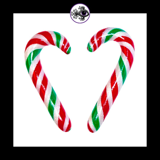 Candy Canes - 2g 6mm - Red & Green - Handmade Clay Gauge Earrings