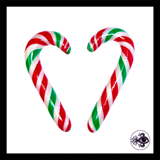 Candy Canes - 2g 6mm - Red & Green - Handmade Clay Gauge Earrings