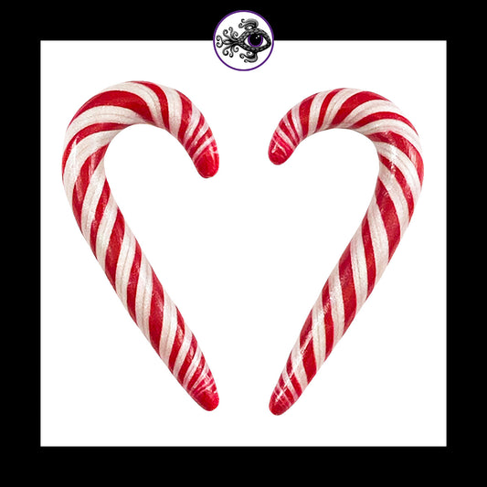Candy Canes -  1g 7mm - Handmade Clay Gauge Earrings