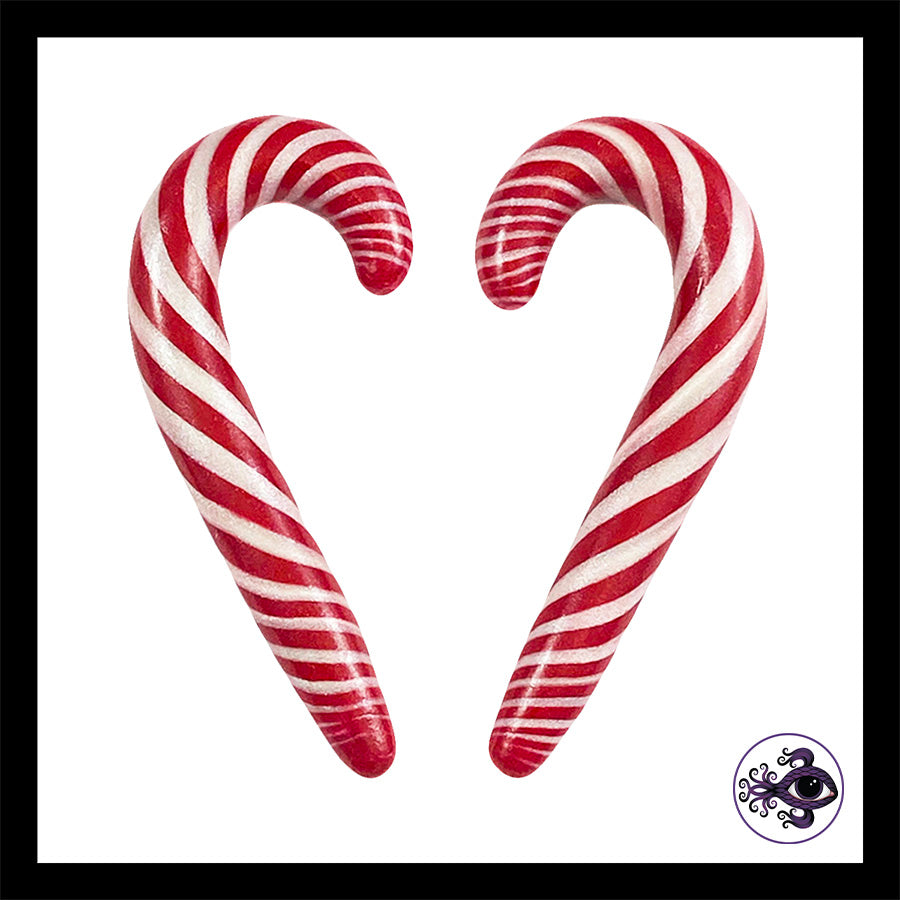 Candy Canes - 0g 8mm - Handmade Clay Gauge Earrings