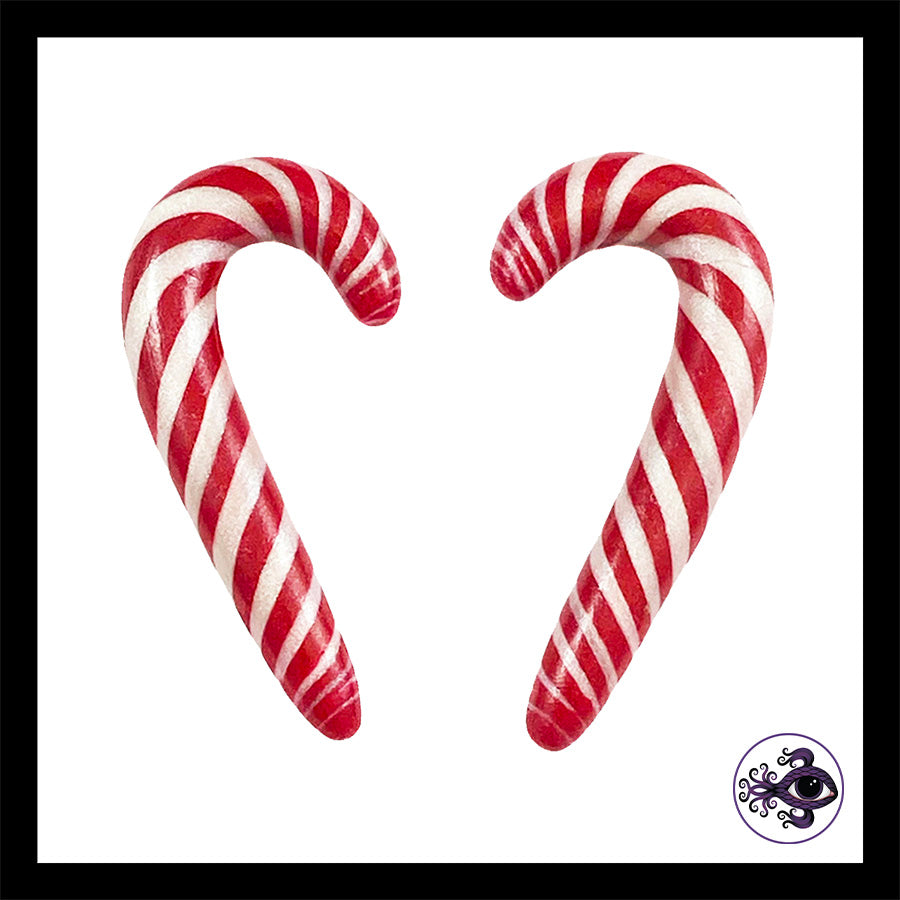 Candy Canes - 0g 8mm - Handmade Clay Gauge Earrings