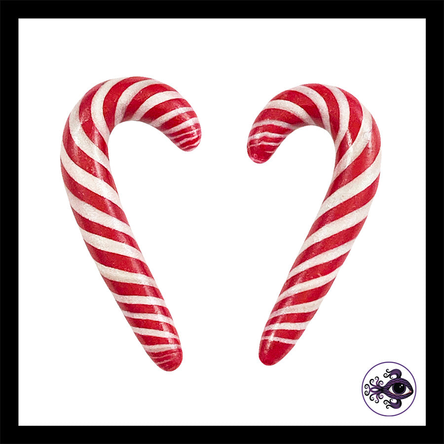 Candy Canes - 0g 8mm - Handmade Clay Gauge Earrings
