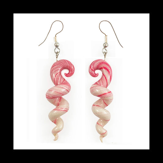 Candy Cane Corkscrew Spiral Clay Dangle Earrings