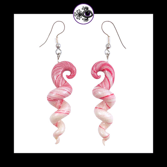 Candy Canes - Corkscrew Spiral - Handmade Clay Dangle Earrings
