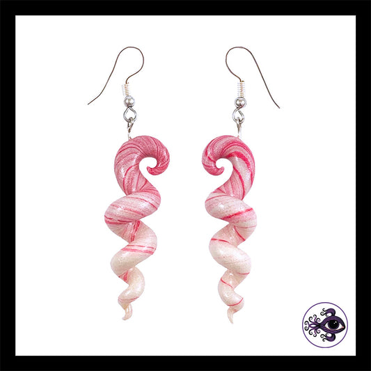Candy Canes - Corkscrew Spiral - Handmade Clay Dangle Earrings