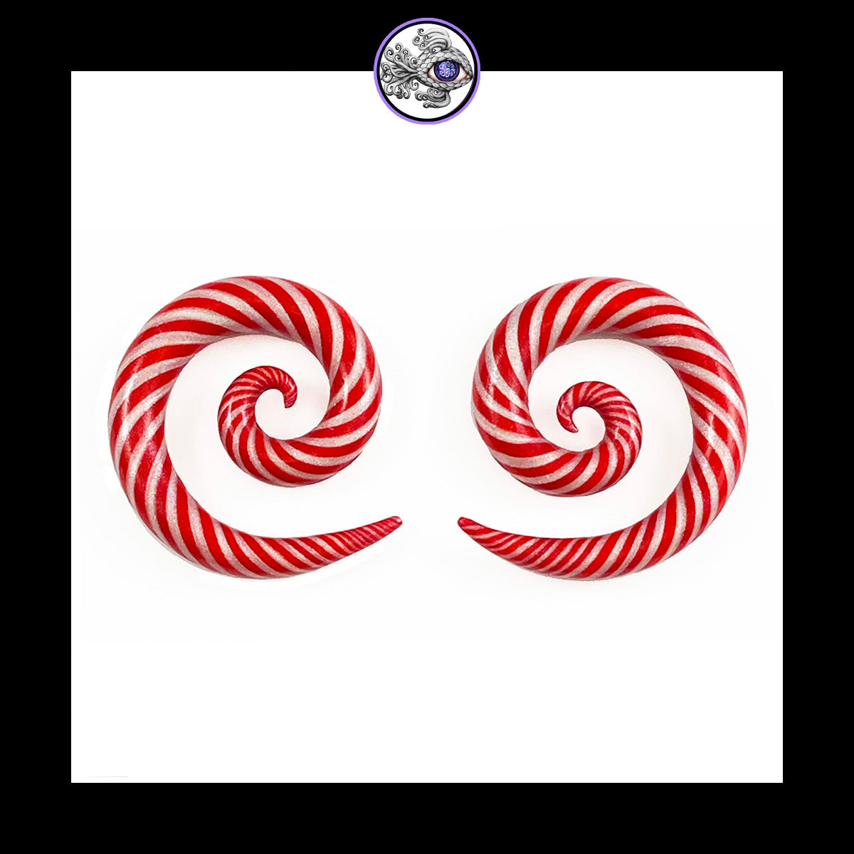 Candy Canes - 0g 8mm Spiral - Handmade Clay Gauge Earrings