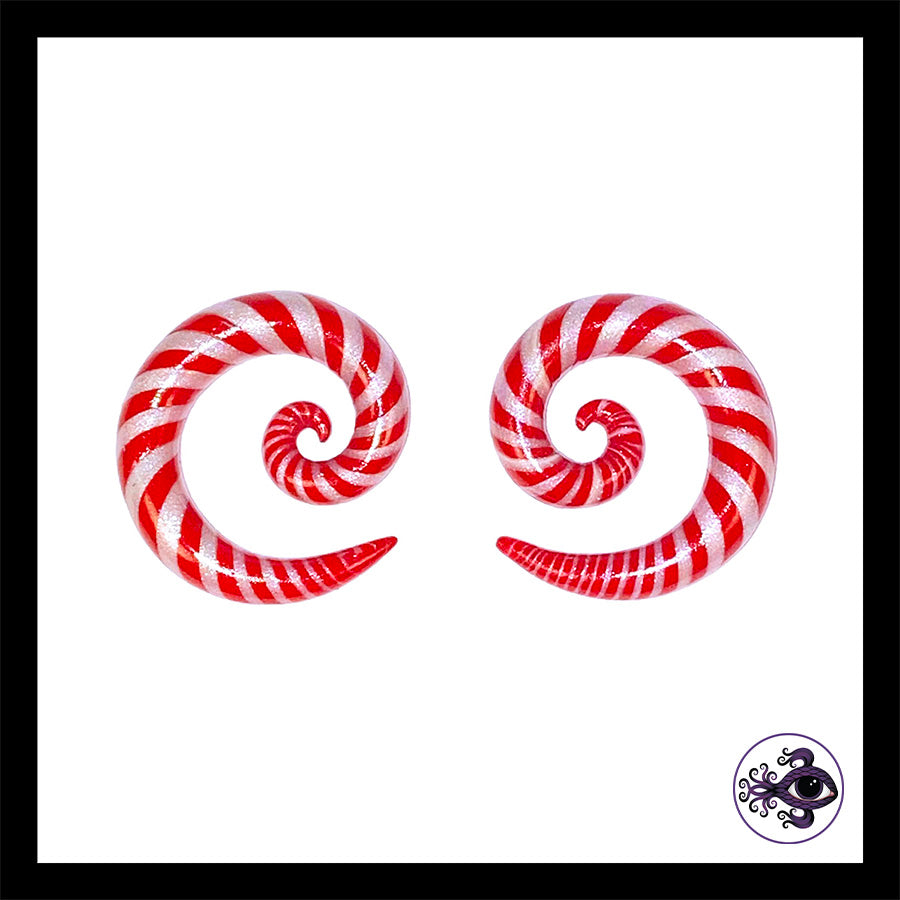 Candy Canes - 0g 8mm Spiral - Handmade Clay Gauge Earrings
