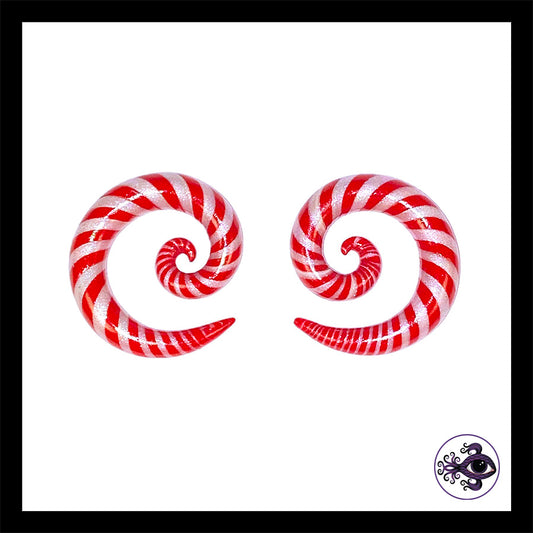 Candy Canes - 0g 8mm Spiral - Handmade Clay Gauge Earrings