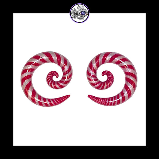 Candy Canes - 0g 8mm Spiral - Handmade Clay Gauge Earrings