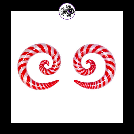 Candy Canes - 0g 8mm Spiral - Handmade Clay Gauge Earrings