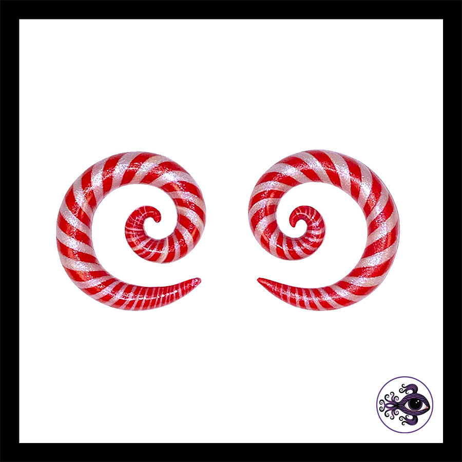 Candy Canes - 0g 8mm Spiral - Handmade Clay Gauge Earrings