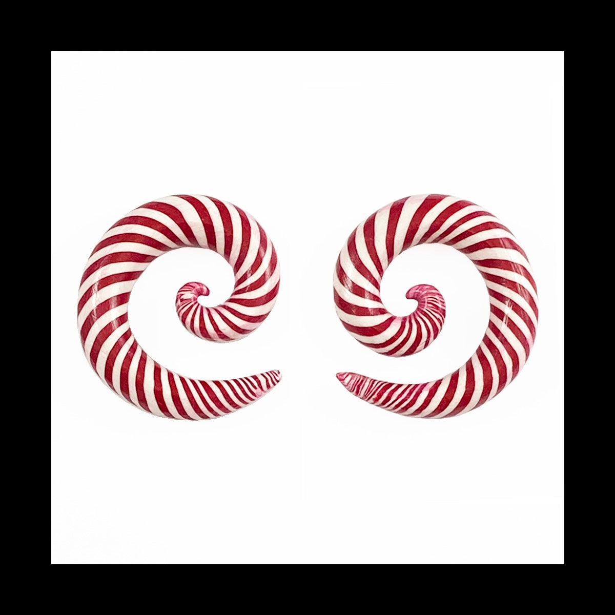 Candy Canes - 0g 8mm Spiral - Handmade Clay Gauge Earrings