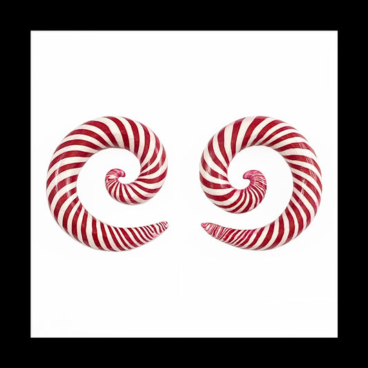 Candy Canes - 0g 8mm Spiral - Handmade Clay Gauge Earrings