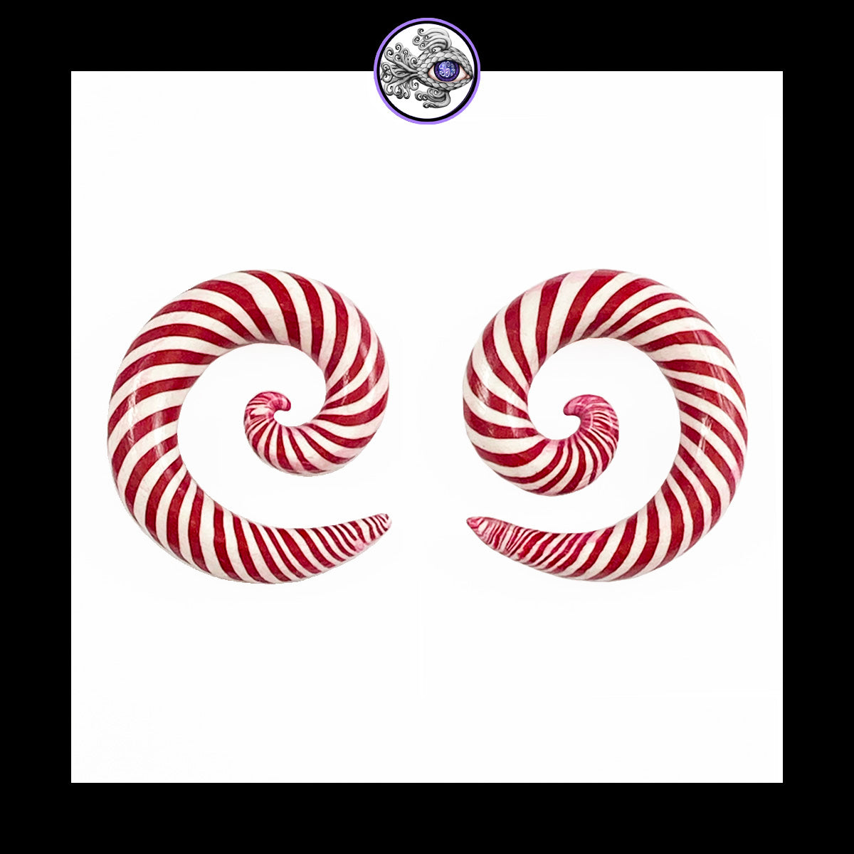 Candy Canes - 0g 8mm Spiral - Handmade Clay Gauge Earrings