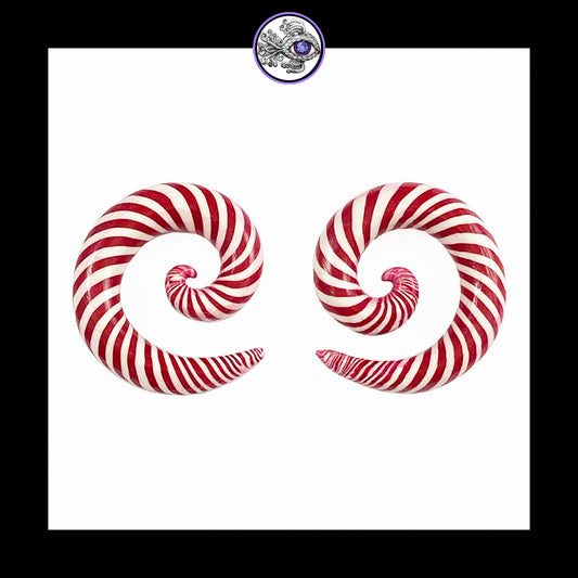 Candy Canes - 0g 8mm Spiral - Handmade Clay Gauge Earrings