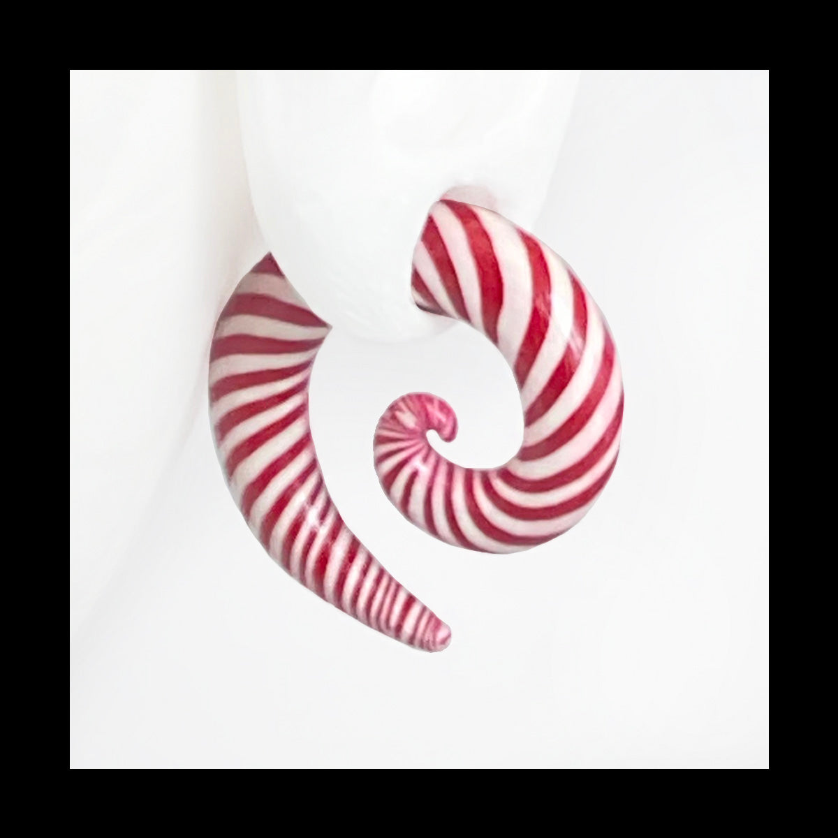 Candy Canes - 0g 8mm Spiral - Handmade Clay Gauge Earrings