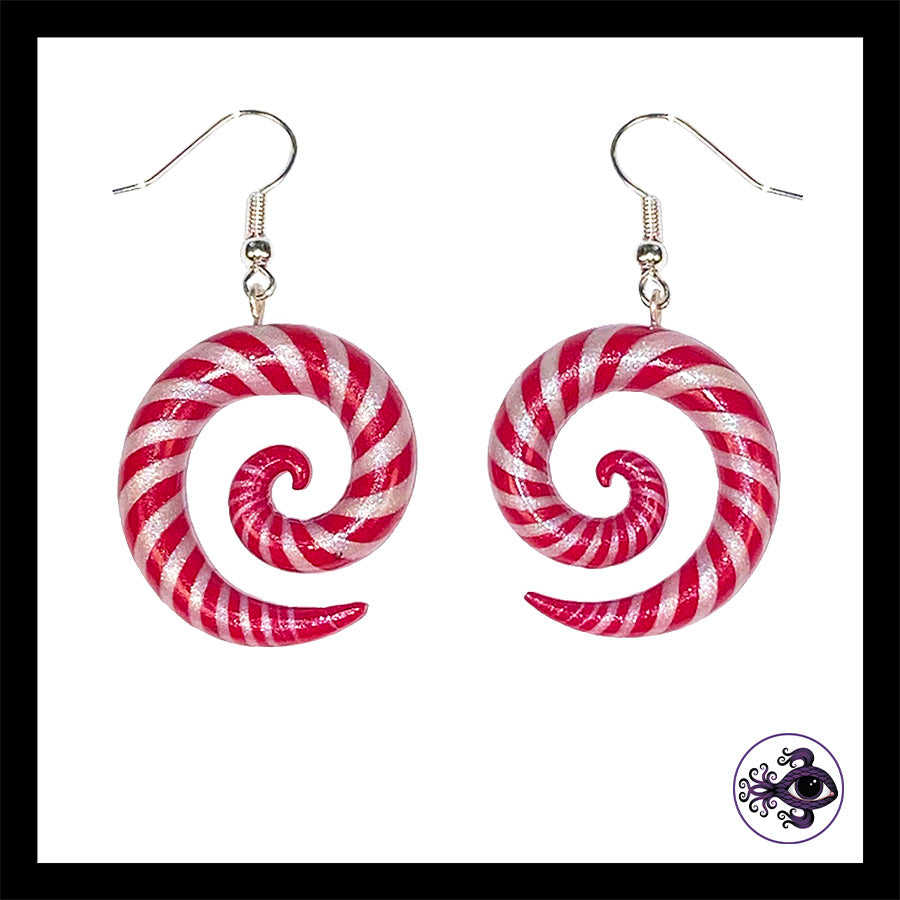 Candy Canes - Spiral - Handmade Clay Dangle Earrings  *Custom Order Only*