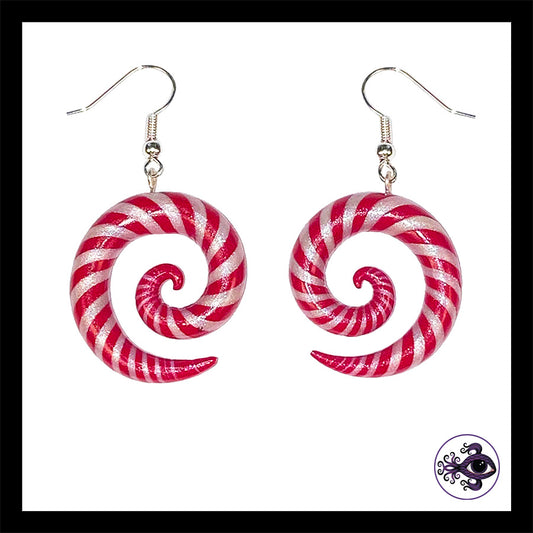 Candy Canes - Spiral - Handmade Clay Dangle Earrings  *Custom Order Only*