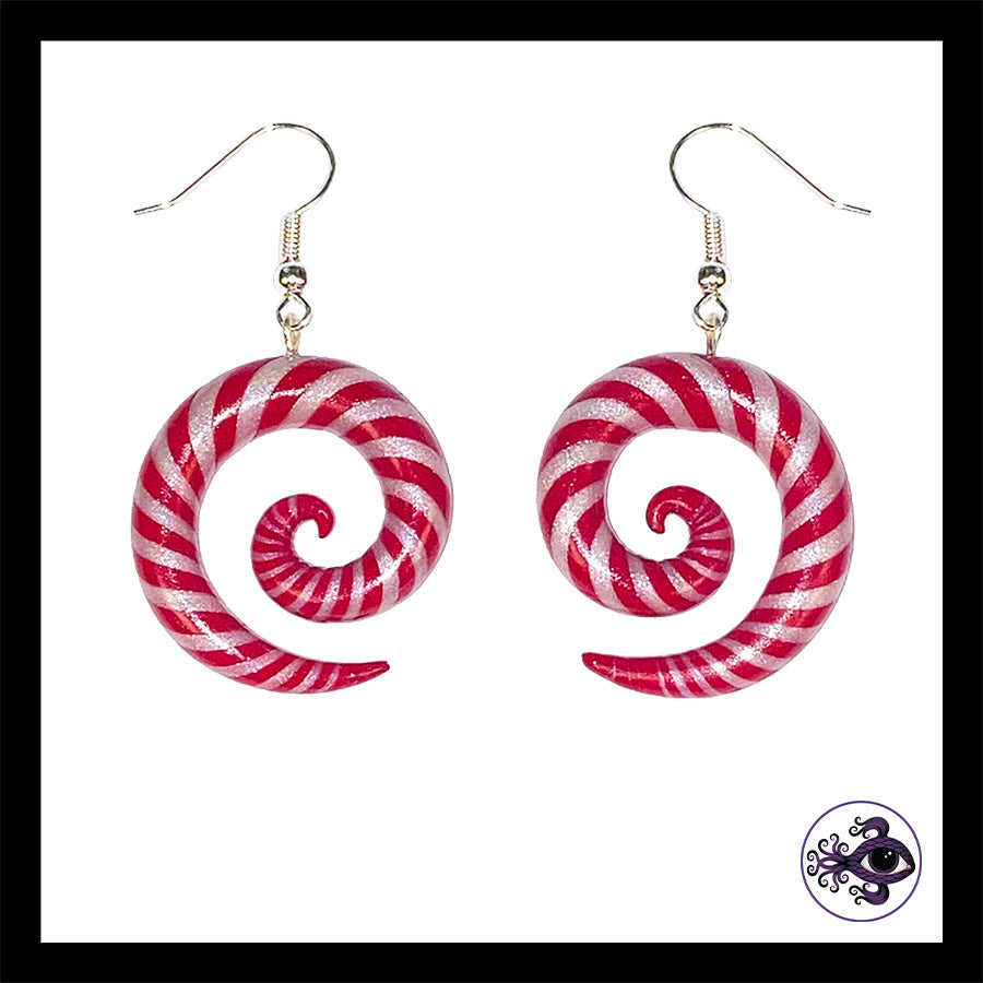 Candy Canes - Spiral - Handmade Clay Dangle Earrings  *Custom Order Only*