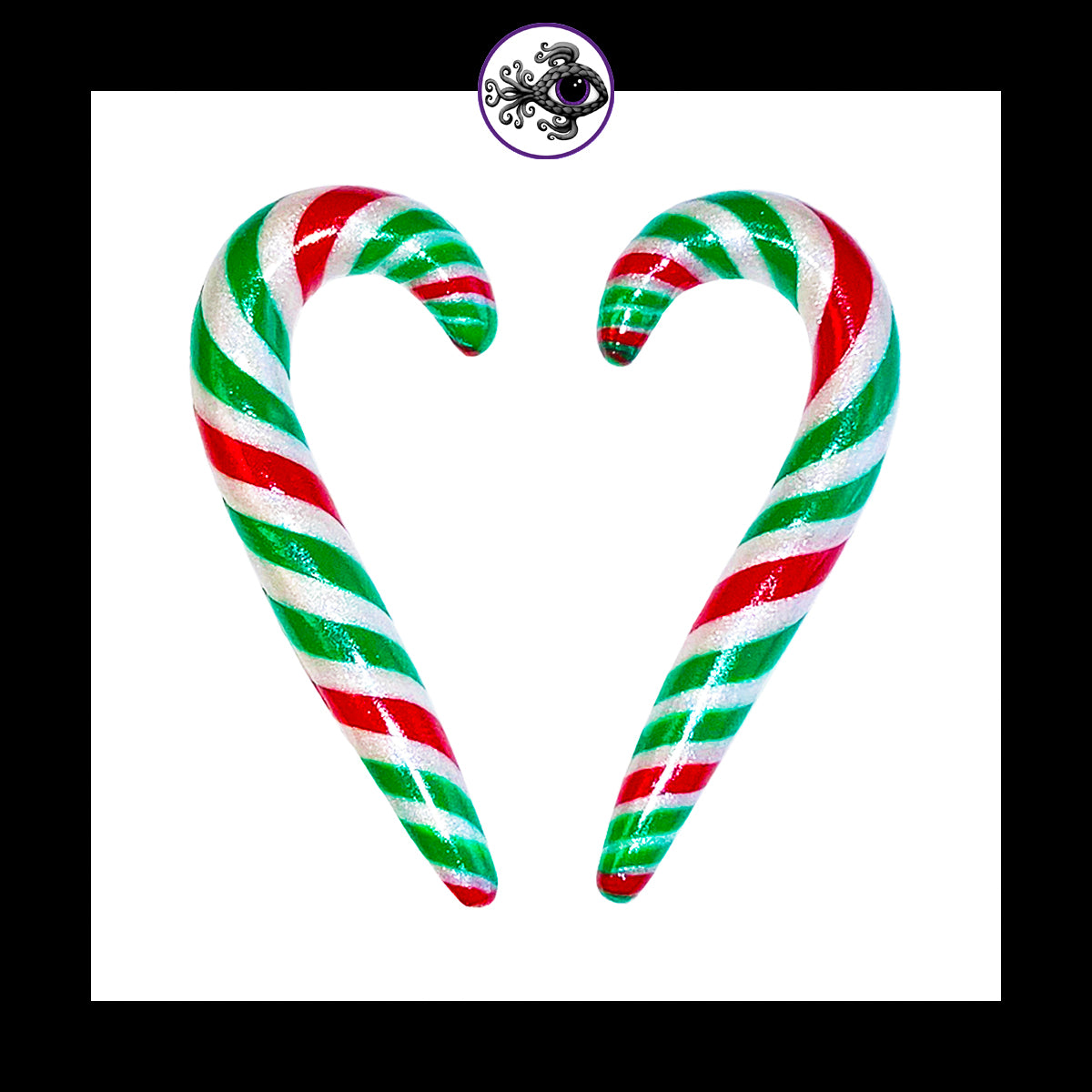 Candy Canes - 1g 7mm - Green & Red - Handmade Clay Gauge Earrings