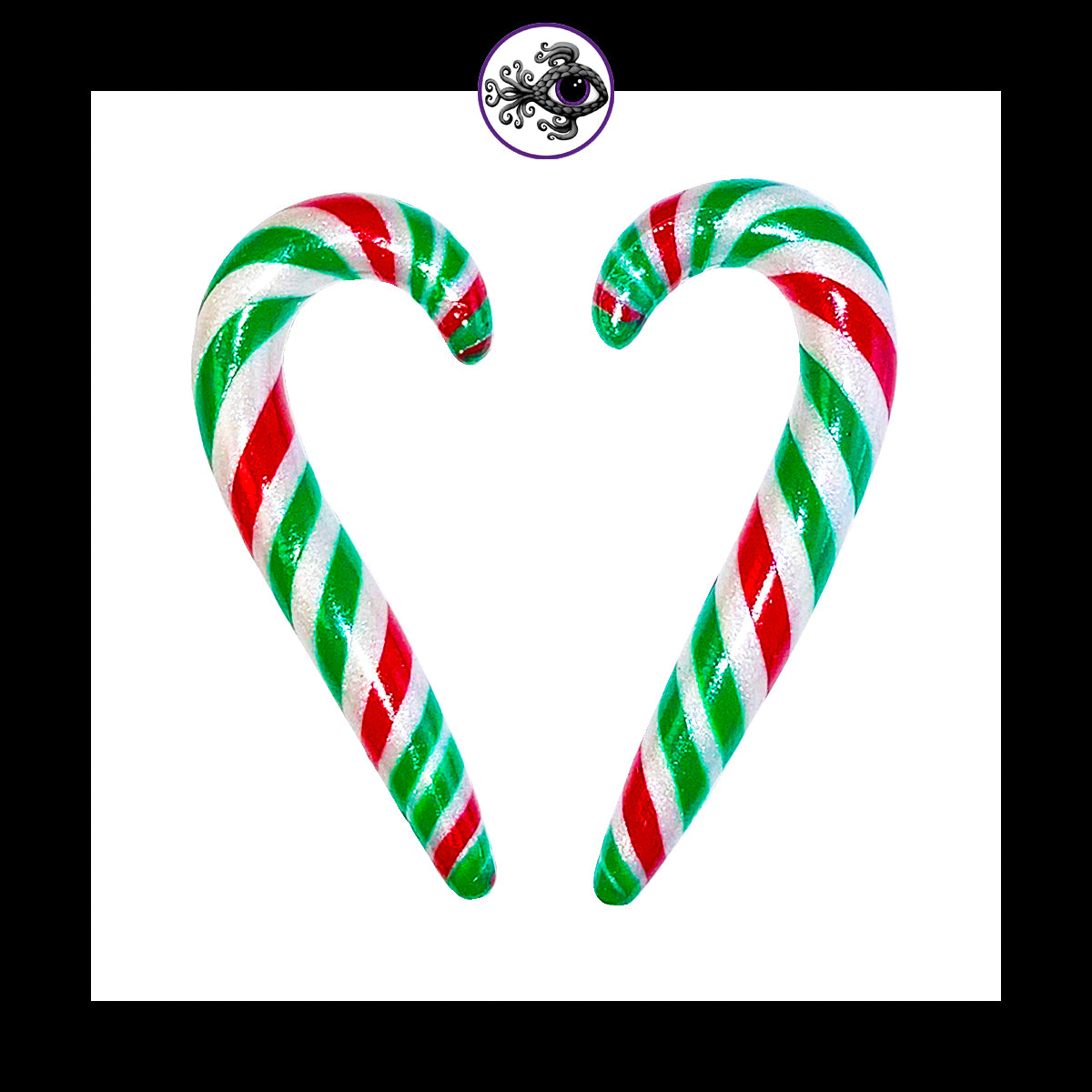 Candy Canes - 1g 7mm - Green & Red - Handmade Clay Gauge Earrings