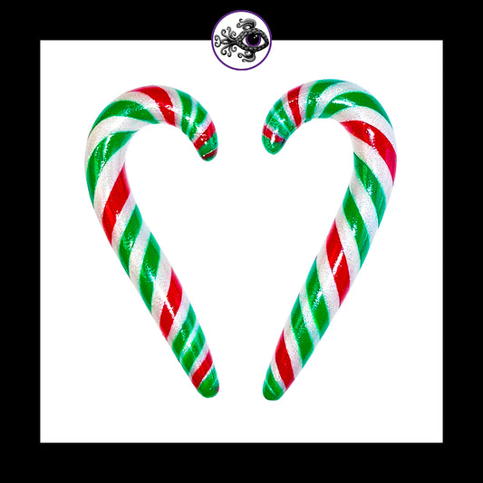 Candy Canes - 1g 7mm - Green & Red - Handmade Clay Gauge Earrings