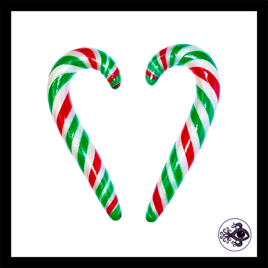 Candy Canes - 1g 7mm - Green & Red - Handmade Clay Gauge Earrings