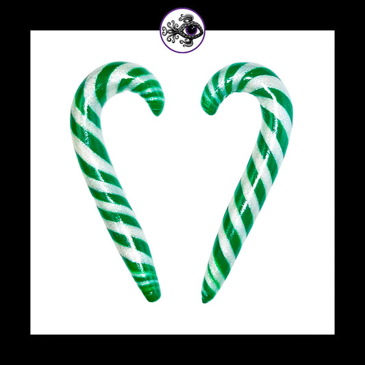 Candy Canes - 4g 5mm - Green - Handmade Clay Gauge Earrings