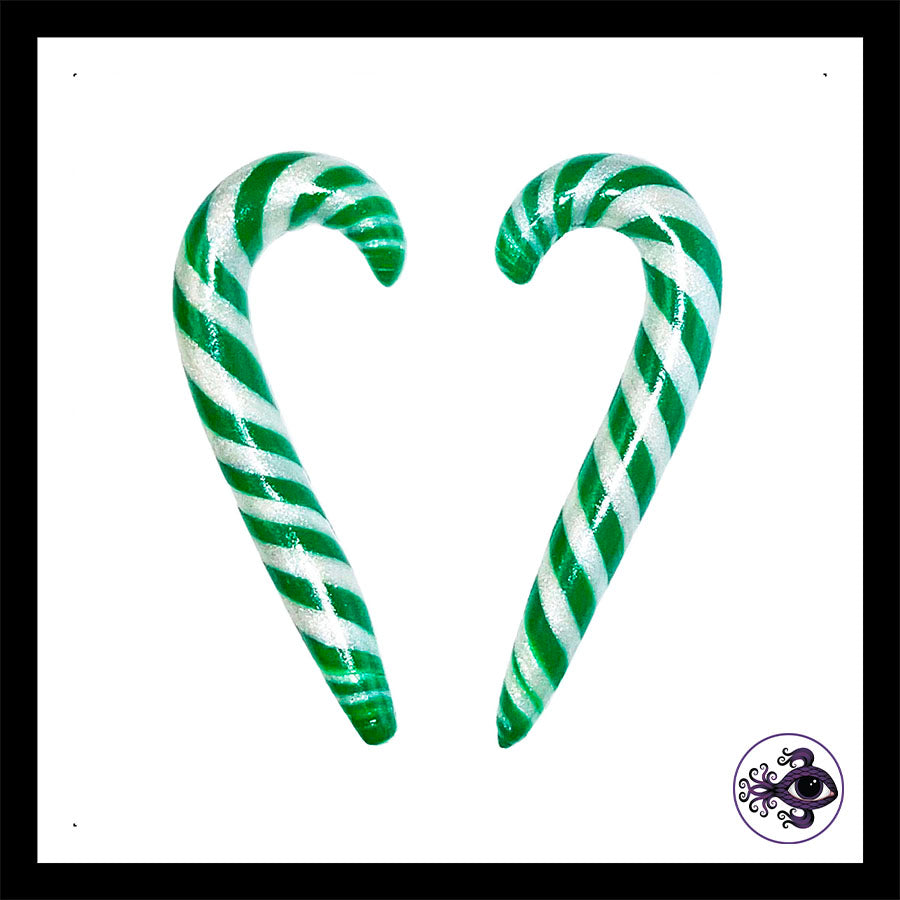 Candy Canes - 4g 5mm - Green - Handmade Clay Gauge Earrings