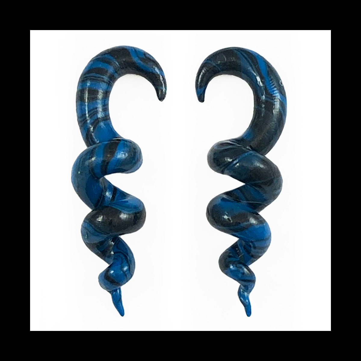 Spiral - Corkscrew - 6g 4mm Blue & Black - Handmade Clay Gauge Earrings