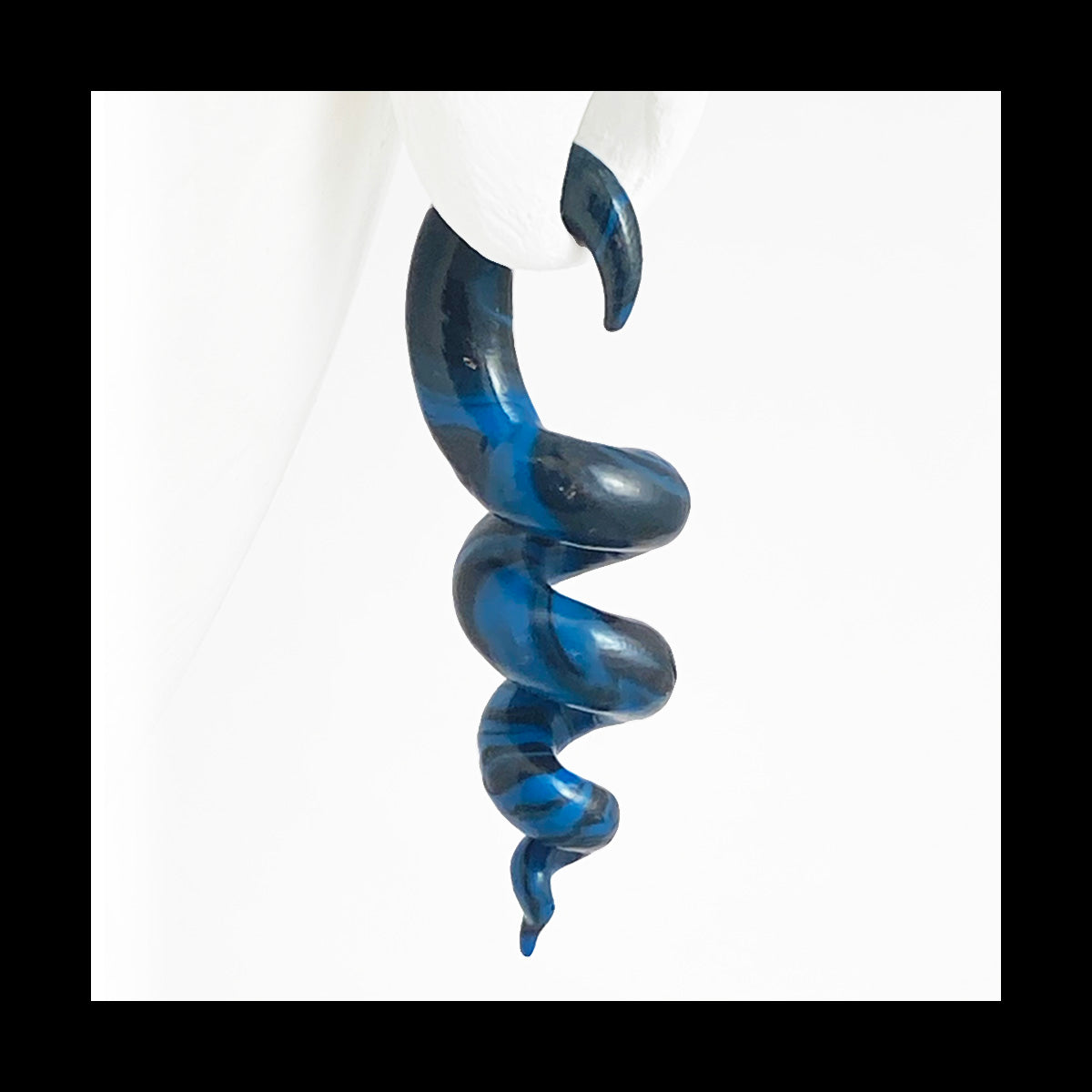 Spiral - Corkscrew - 6g 4mm Blue & Black - Handmade Clay Gauge Earrings