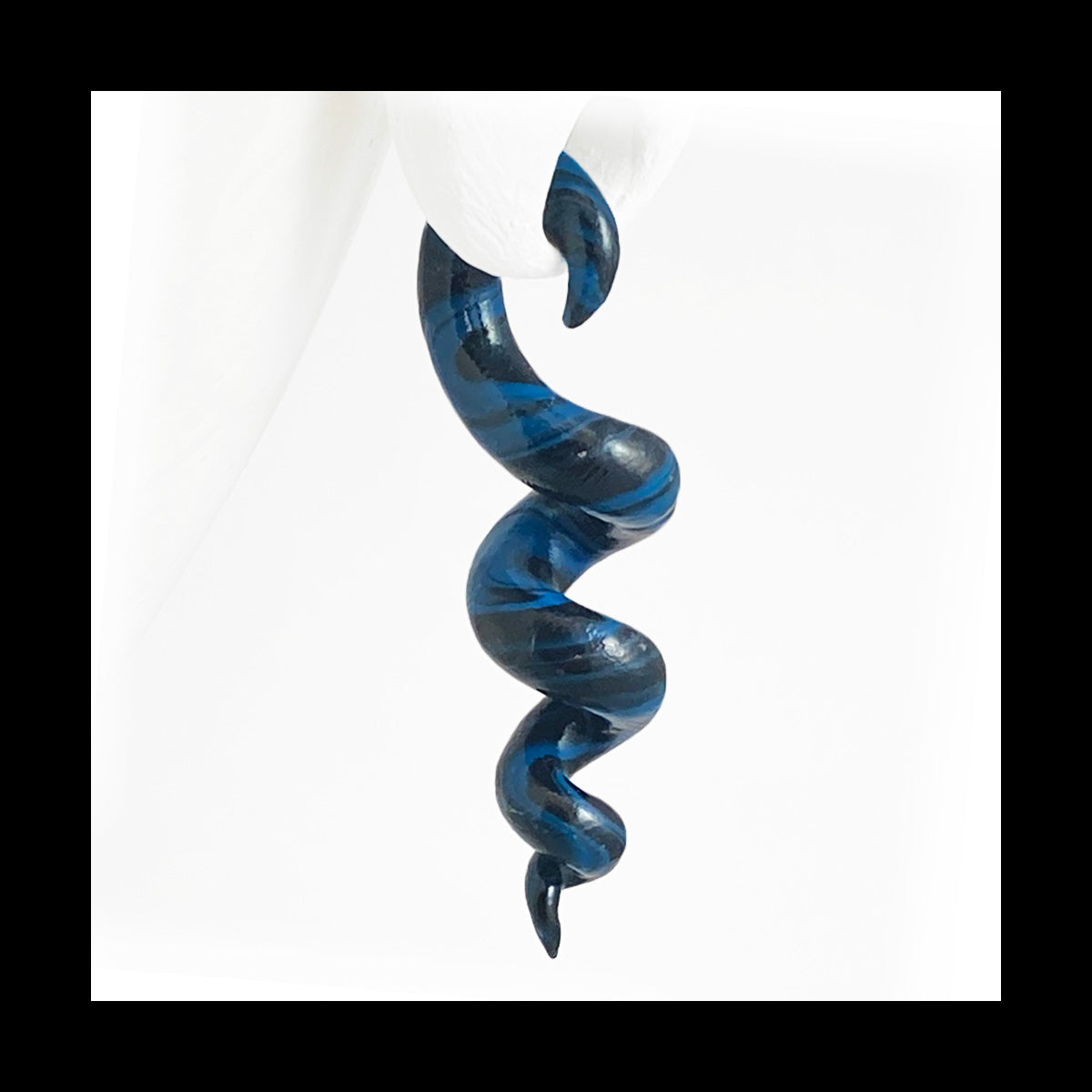 Spiral - Corkscrew - 6g 4mm Blue & Black - Handmade Clay Gauge Earrings