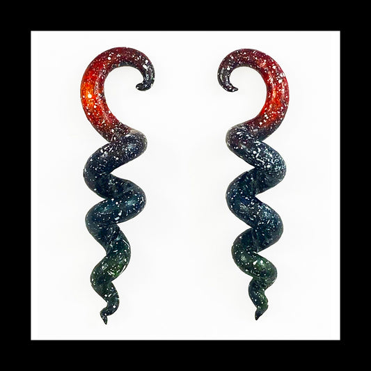 Spiral - Corkscrew - 4g 5mm Galaxy - Handmade & Painted Clay Gauge Earrings