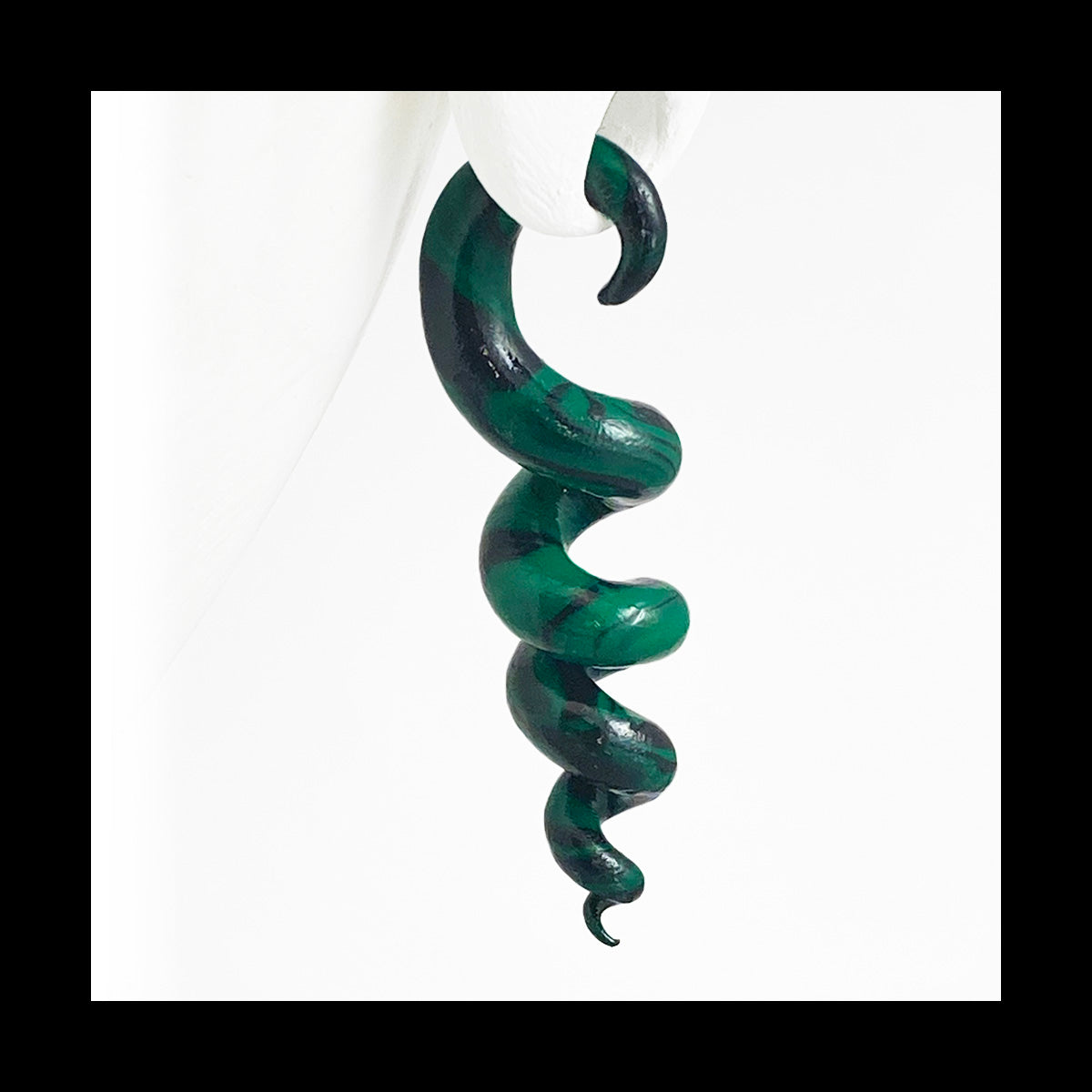 Spiral - Corkscrew - 6g 4mm Green & Black - Handmade Clay Gauge Earrings