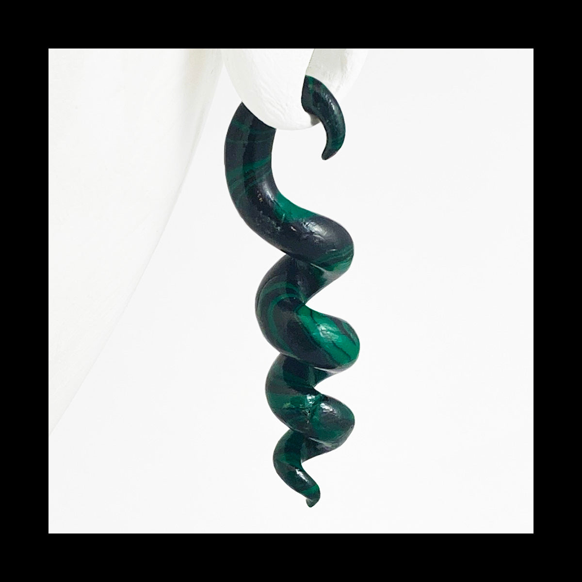 Spiral - Corkscrew - 6g 4mm Green & Black - Handmade Clay Gauge Earrings