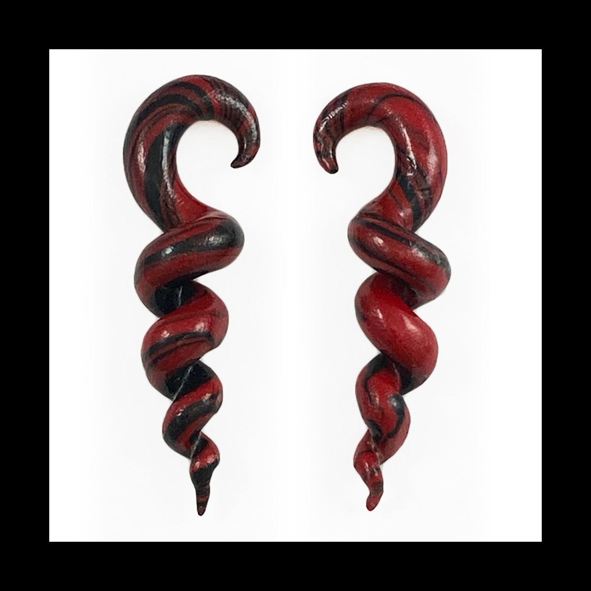 Spiral - Corkscrew - 4g 5mm Red & Black - Handmade Clay Gauge Earrings