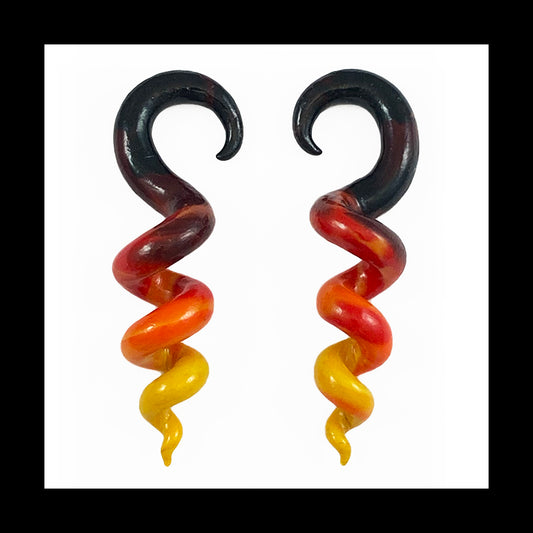 Spiral - Corkscrew - 4g 5mm Sunset - Handmade Clay Gauge Earrings