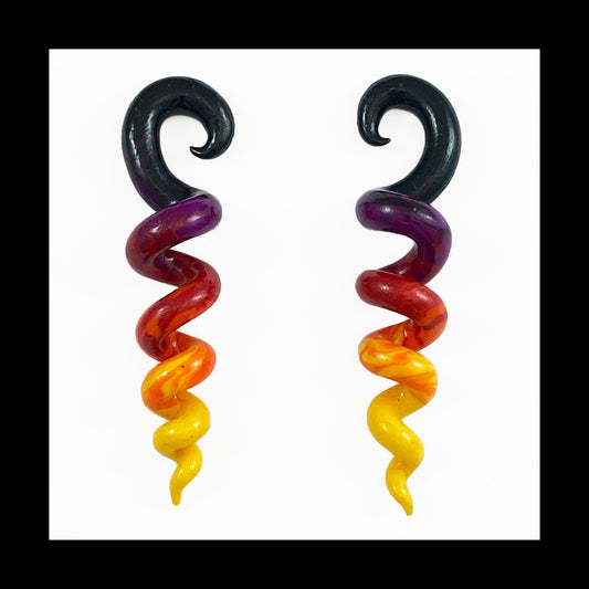 Spiral - Corkscrew - 4g 5mm Sunset - Handmade Clay Gauge Earrings