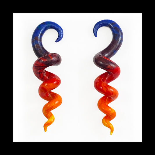 Spiral - Corkscrew - 4g 5mm Sunset - Handmade Clay Gauge Earrings