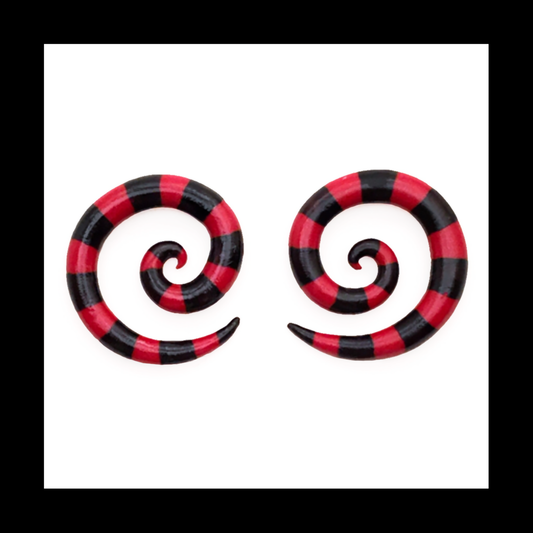 *Custom Order Only* Black and Red Spiral Handmade and Painted Clay Gauge Earrings