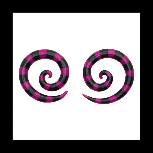 *Custom Order Only* Black and Magenta Spiral Handmade and Painted Clay Gauge Earrings