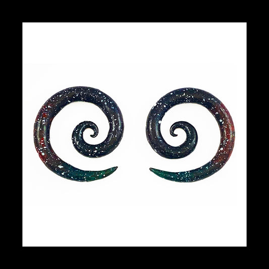 Spiral - 4g 5mm Galaxy - Handmade & Painted Clay Gauge Earrings