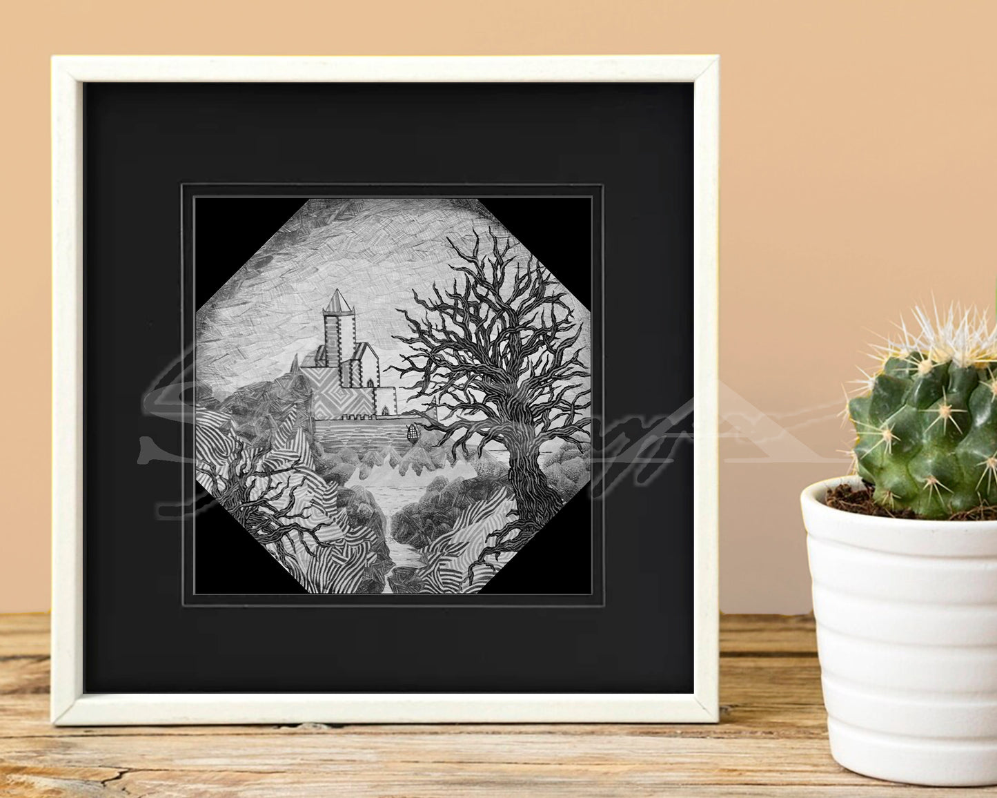 Dark Castle - Print of Original Mixed Media Drawing